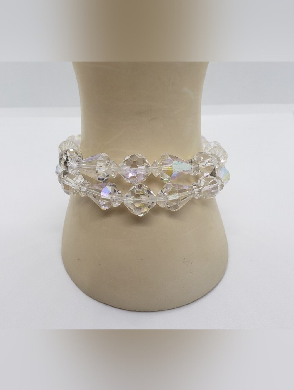 Vintage, 1950's Aurora Borealis Doulbe Row Bracelet In Silvertone